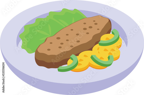 Meat cutlet icon isometric vector. Chicken food. Plate dish
