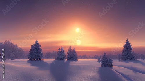 Winter landscape with neon ...