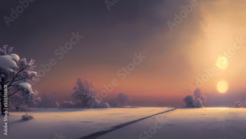 Winter landscape with neon ...
