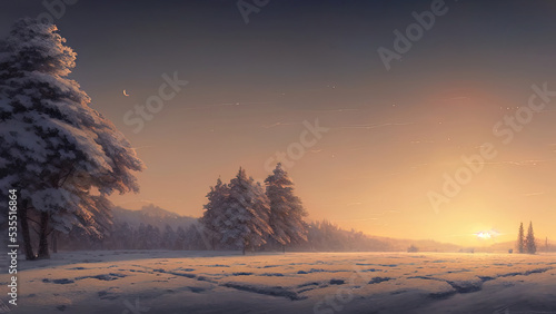 Winter landscape with neon ...