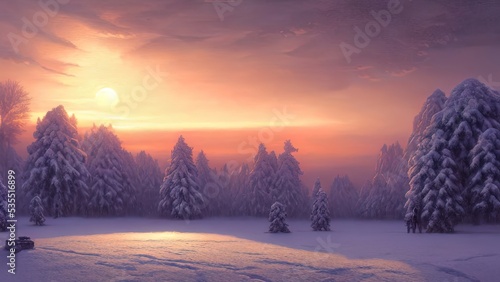 Winter landscape with neon ...