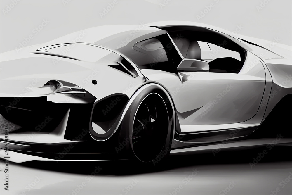 Futuristic white sports car (with grunge overlay) generic and brandless - 3d illustration