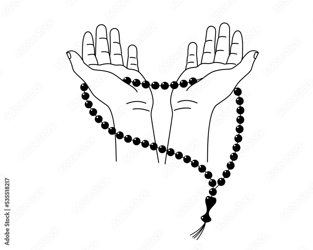 Hands folded in prayer. Prayer to God. Islamic dua. Muslim prayer