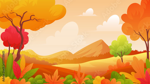 Autumn forest landscape scene with beautiful warm color design