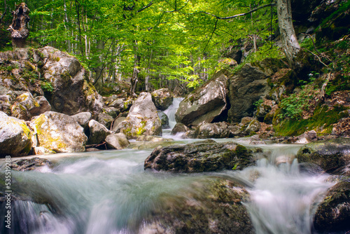 Path to Raiskoto praskalo waterfall and Botev peak in Balkan mountain  Bulgaria