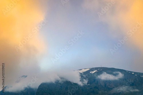 Path to Raiskoto praskalo waterfall and Botev peak in Balkan mountain, Bulgaria photo