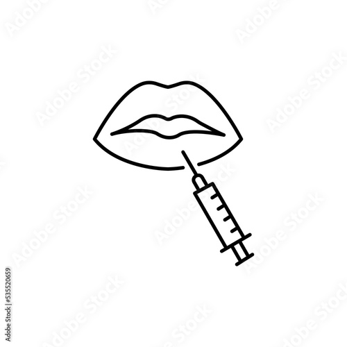 Beauty injection line icon. Lips, face, syringe. Beauty care concept. Vector illustration can be used for topics like cosmetology, clinic, salon