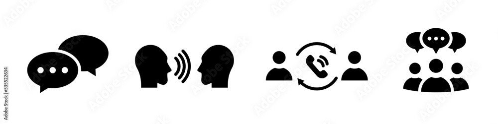 Conjunto de icono de comunicación. Conversación, mensaje, chat, llamada, idea, pensamiento. Ilustración vectorial