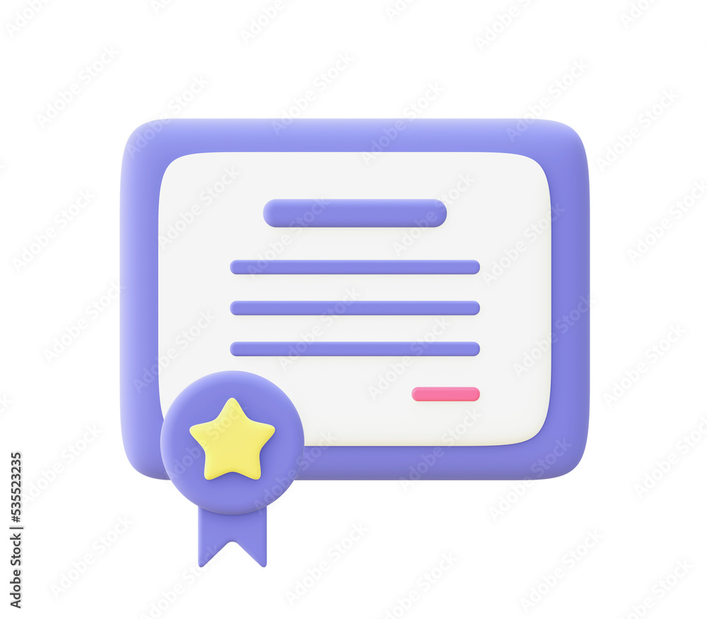 3d illustration icon of purple certificate for UI UX web mobile apps social media ads designs 3d illustration icon of purple certificate for UI UX web mobile apps social media ads designs