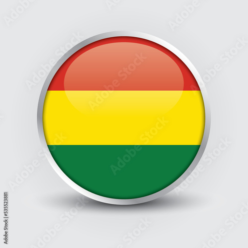 Bolivia round flag design is used as badge  button  icon with reflection of shadow. Icon country. Realistic vector illustration.
