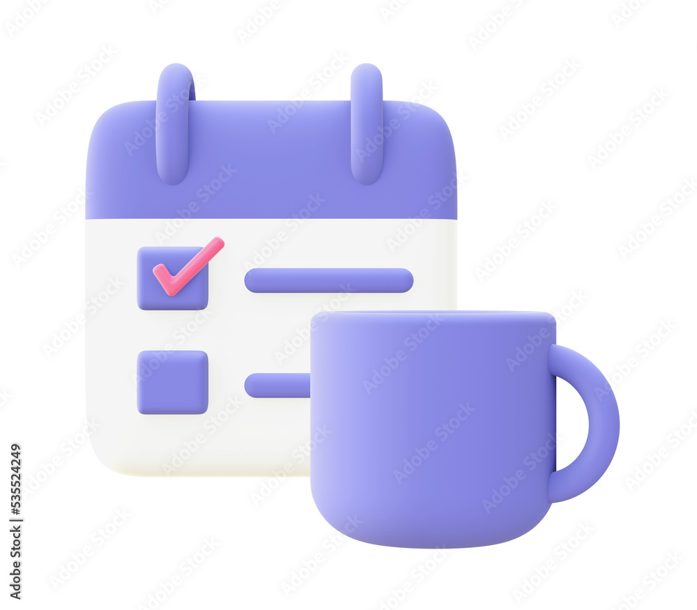 3d illustration icon of purple Coffee and work for UI UX web mobile apps social media ads designs 3d illustration icon of purple Coffee and work for UI UX web mobile apps social media ads designs