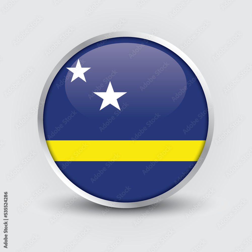 Curacao round flag design is used as badge, button, icon with reflection of shadow. Icon country. Realistic vector illustration. Curacao round flag design is used as badge, button, icon with reflection of shadow. Icon country. Realistic vector illustration.