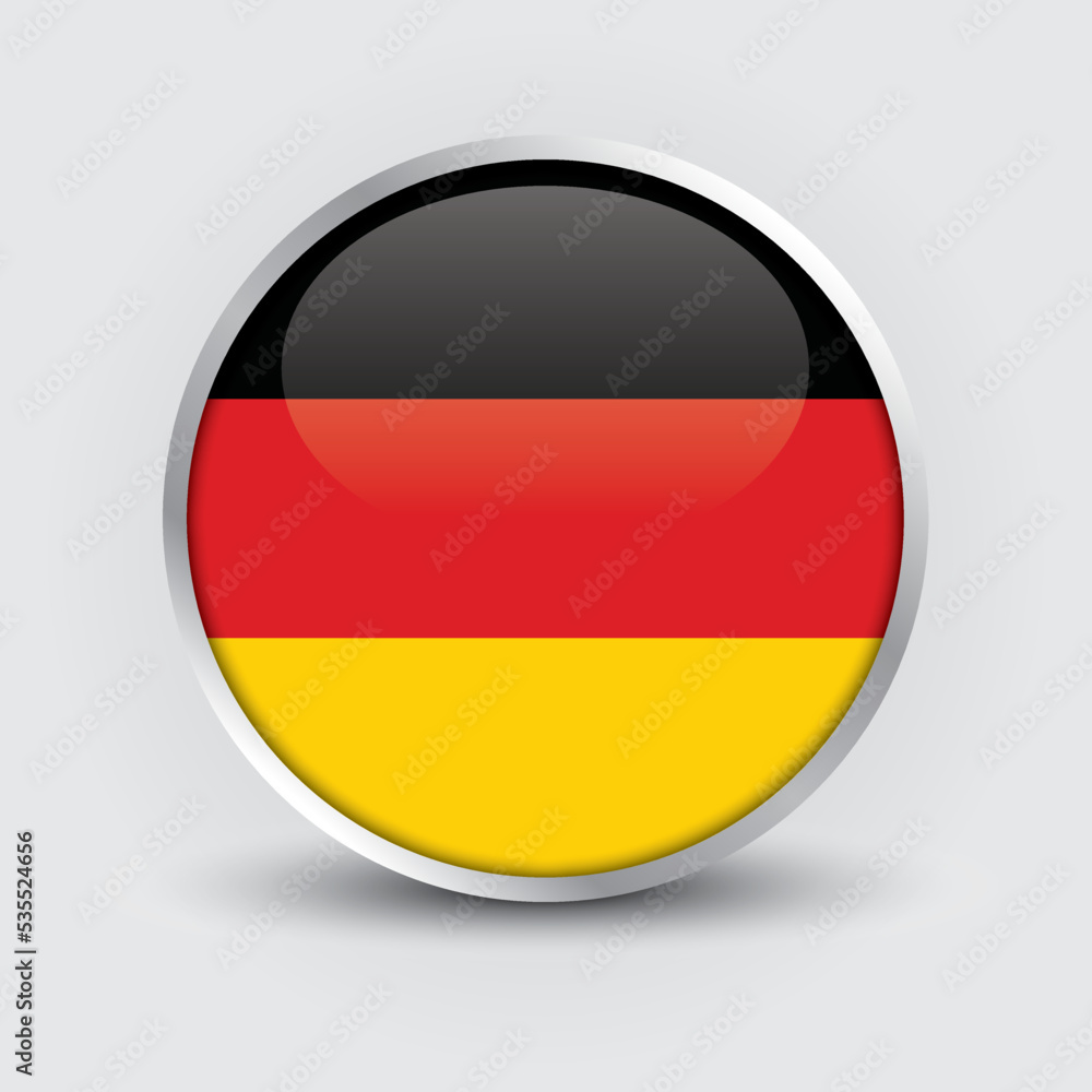 Germany round flag design is used as badge, button, icon with reflection of shadow. Icon country. Realistic vector illustration. Germany round flag design is used as badge, button, icon with reflection of shadow. Icon country. Realistic vector illustration.