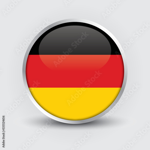 Germany round flag design is used as badge  button  icon with reflection of shadow. Icon country. Realistic vector illustration.