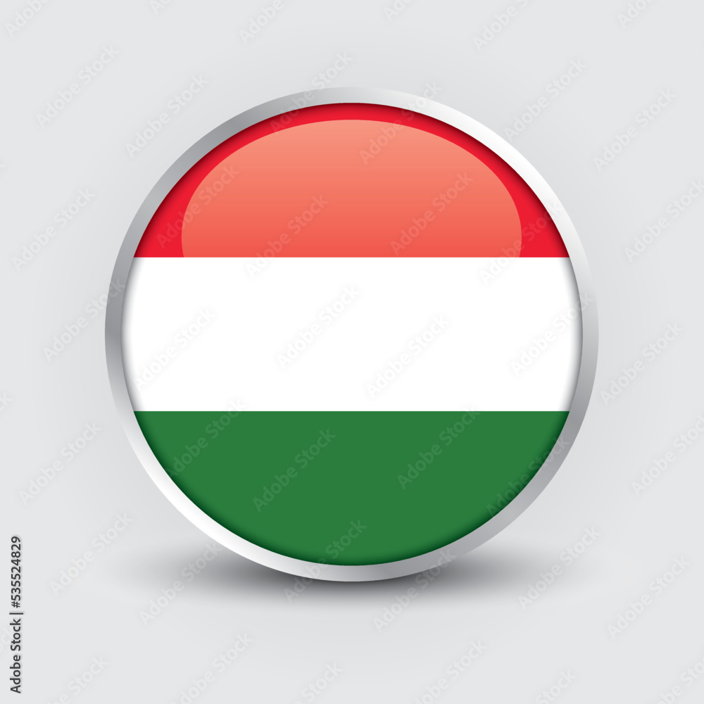 Hungary round flag design is used as badge, button, icon with reflection of shadow. Icon country. Realistic vector illustration. Hungary round flag design is used as badge, button, icon with reflection of shadow. Icon country. Realistic vector illustration.