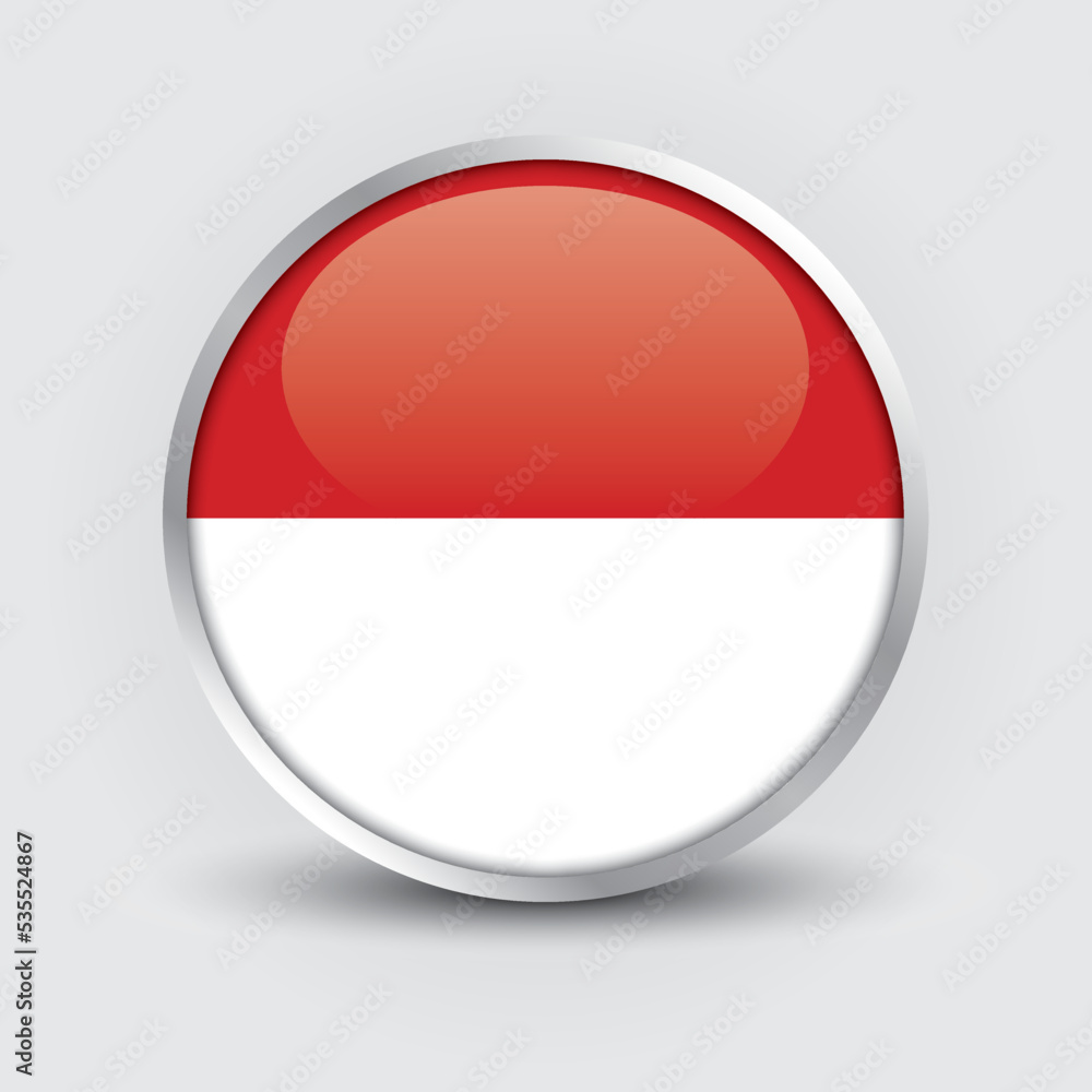 Indonesia round flag design is used as badge, button, icon with reflection of shadow. Icon country. Realistic vector illustration. Indonesia round flag design is used as badge, button, icon with reflection of shadow. Icon country. Realistic vector illustration.