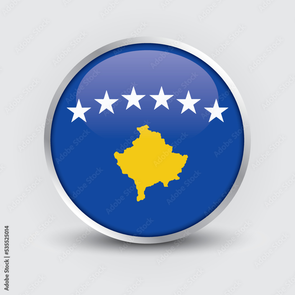 Kosovo round flag design is used as badge, button, icon with reflection of shadow. Icon country. Realistic vector illustration. Kosovo round flag design is used as badge, button, icon with reflection of shadow. Icon country. Realistic vector illustration.