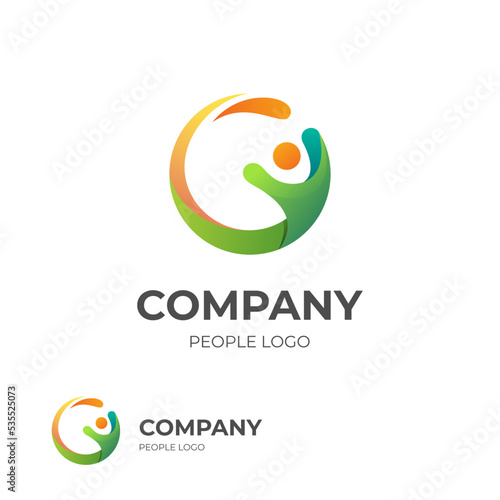 Abstract people health lifestyle symbol logo with healthy life circle happy human silhouette colorful design concept can be used Sport, fitness, medical or health care center logo