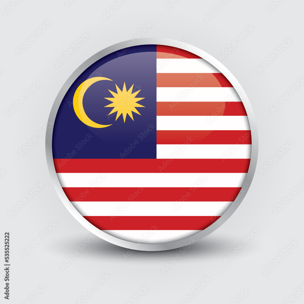 Malaysia round flag design is used as badge, button, icon with reflection of shadow. Icon country. Realistic vector illustration. Malaysia round flag design is used as badge, button, icon with reflection of shadow. Icon country. Realistic vector illustration.