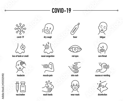 Covid-19 vector icon set. Line editable medical icons.