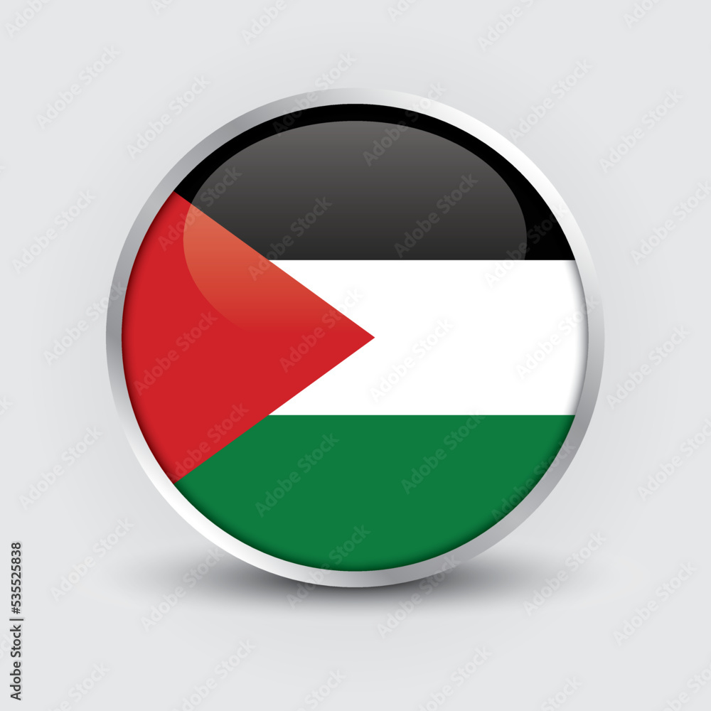 Palestine round flag design is used as badge, button, icon with reflection of shadow. Icon country. Realistic vector illustration. Palestine round flag design is used as badge, button, icon with reflection of shadow. Icon country. Realistic vector illustration.