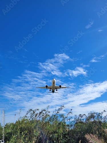 Airplane landing in Barcelona- El Prat Airport. Views from 