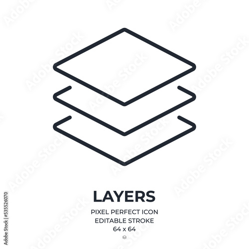 Layers editable stroke outline icon isolated on white background flat vector illustration. Pixel perfect. 64 x 64.