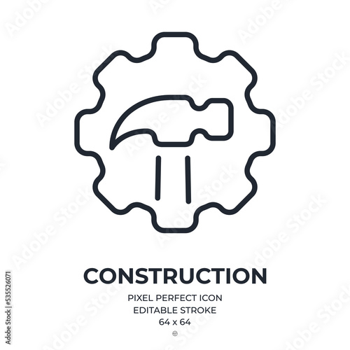 Construction and servicing concept editable stroke outline icon isolated on white background flat vector illustration. Pixel perfect. 64 x 64.