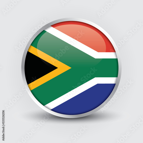 South Africa round flag design is used as badge  button  icon with reflection of shadow. Icon country. Realistic vector illustration.