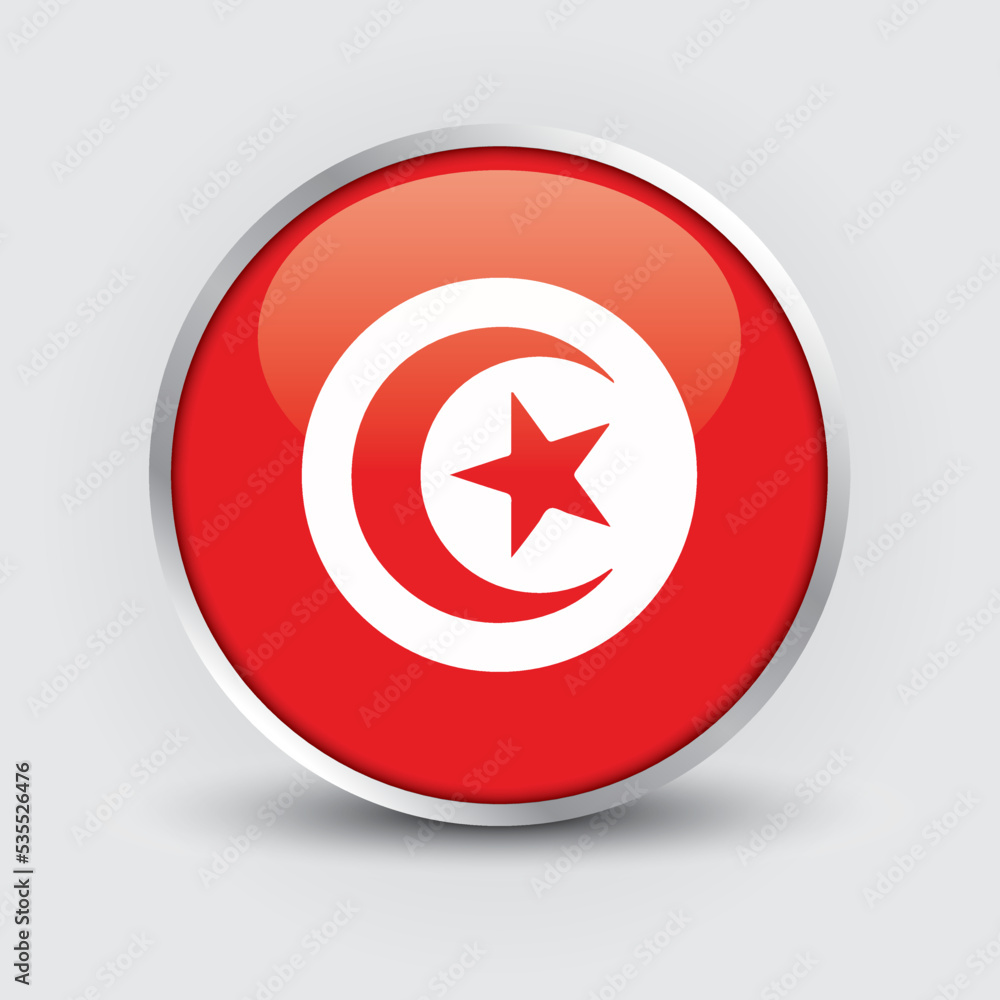 Tunisia round flag design is used as badge, button, icon with reflection of shadow. Icon country. Realistic vector illustration. Tunisia round flag design is used as badge, button, icon with reflection of shadow. Icon country. Realistic vector illustration.