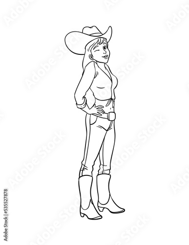 Cowgirl Isolated Coloring Page for Kids
