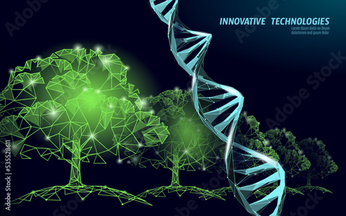 DNA evolution abstract tree. Ecology nature gene innovation technology business concept. GMO gene engineering plant organic science medical research. 3d render starry space vector illustration
