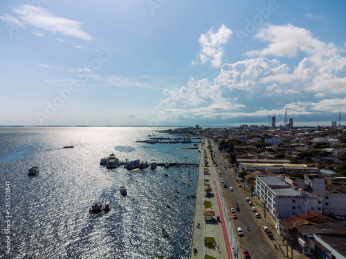 Aerial view of the coastline of the city of Santarèm in the state of Parà in Brazil. Nice city on the banks of the Rio Amazonas photo