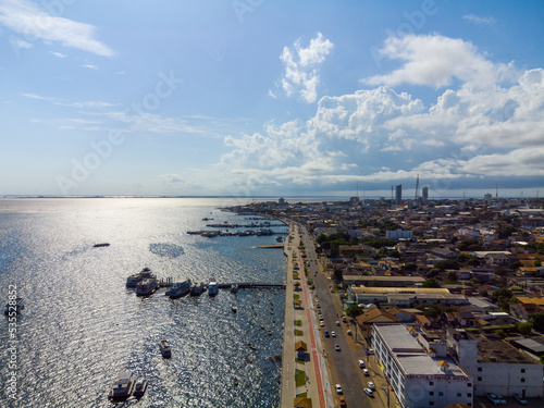 Aerial view of the coastline of the city of Santarèm in the state of Parà in Brazil. Nice city on the banks of the Rio Amazonas