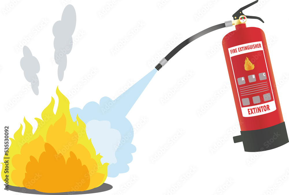 hand fire extinguisher putting out a small fire Stock Illustration