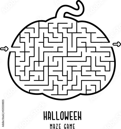 Pumpkin shaped Halloween maze game for kids vector illustration