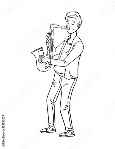 Saxophonist Isolated Coloring Page for Kids