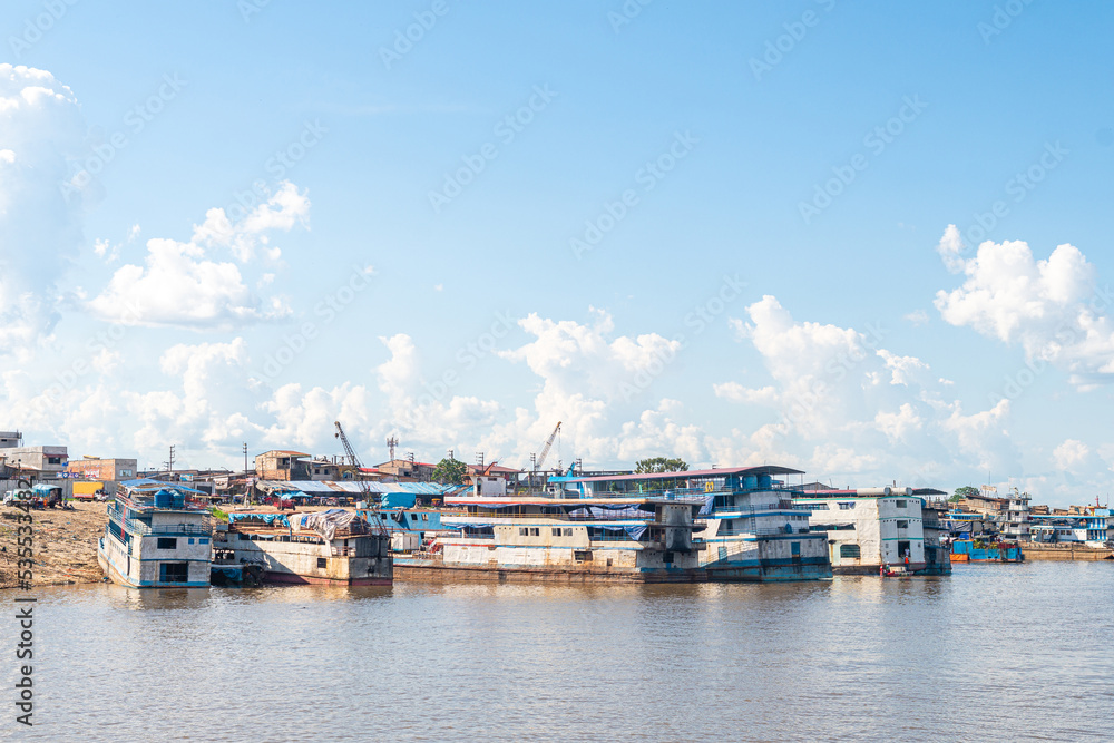 views of iquitos old harbor, peru
