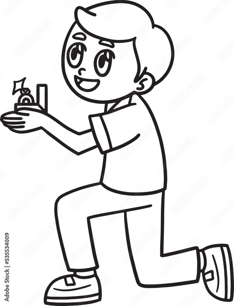 Young Man Holding A Ring Isolated Coloring Page Young Man Holding A Ring Isolated Coloring Page