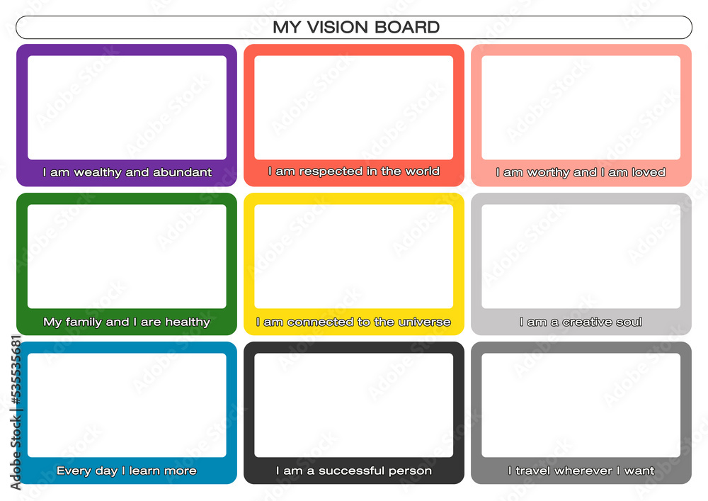 Vision Board Empty Layout, Feng Shui Syle Frame Format, Dream Board 