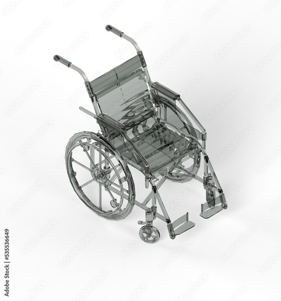 Fototapeta premium Glossy shiny golden metal wheelchair isolated on light background 3d rendering on transparent background