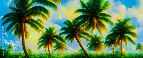 Artistic concept painting of a beautiful palms on the beach, background illustration. © 4K_Heaven