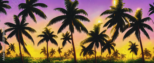 Artistic concept painting of a beautiful palms on the beach, background illustration. © 4K_Heaven