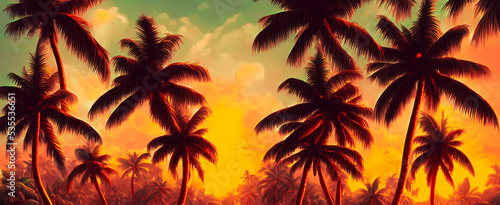 Artistic concept painting of a beautiful palms on the beach, background illustration.