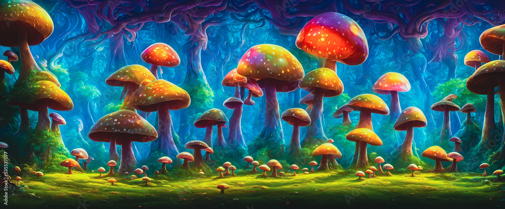 Fototapeta Artistic concept painting of a fabulous mystical mushrooms, background illustration.