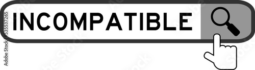 Search banner in word incompatible with hand over magnifier icon on white background