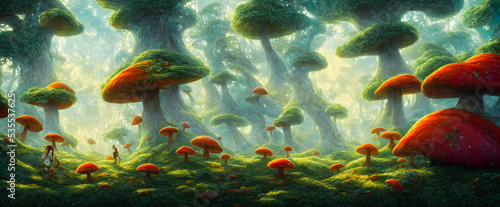 Artistic concept painting of a fabulous mystical mushrooms, background illustration.