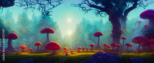Artistic concept painting of a fabulous mystical mushrooms  background illustration.