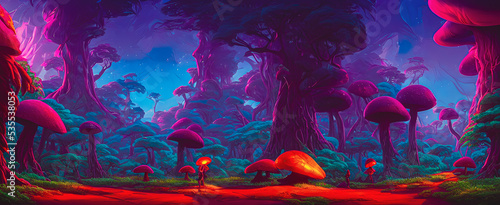 Artistic concept painting of a fabulous mystical mushrooms, background illustration.