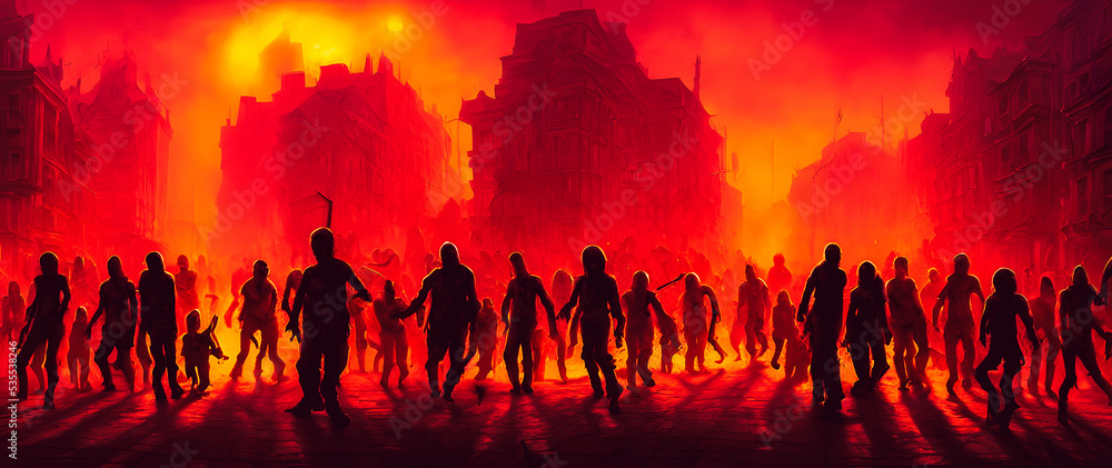 Artistic concept painting of a zombies on street, background illustration. Artistic concept painting of a zombies on street, background illustration.